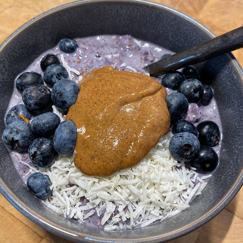 Overnight Protein Oats with Blueberry Milk