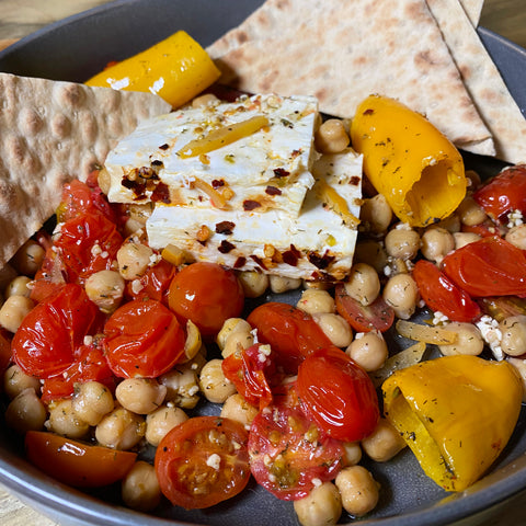 Roasted Feta, Tomatoes, Peppers & Chickpeas